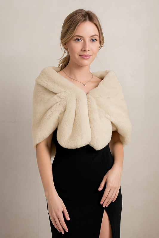 Fashowlife New Faux Fur Cloak Shawl Fur Scarf Warm Wrap Stole Shrug Winter For Wedding Party didn't find size on picture