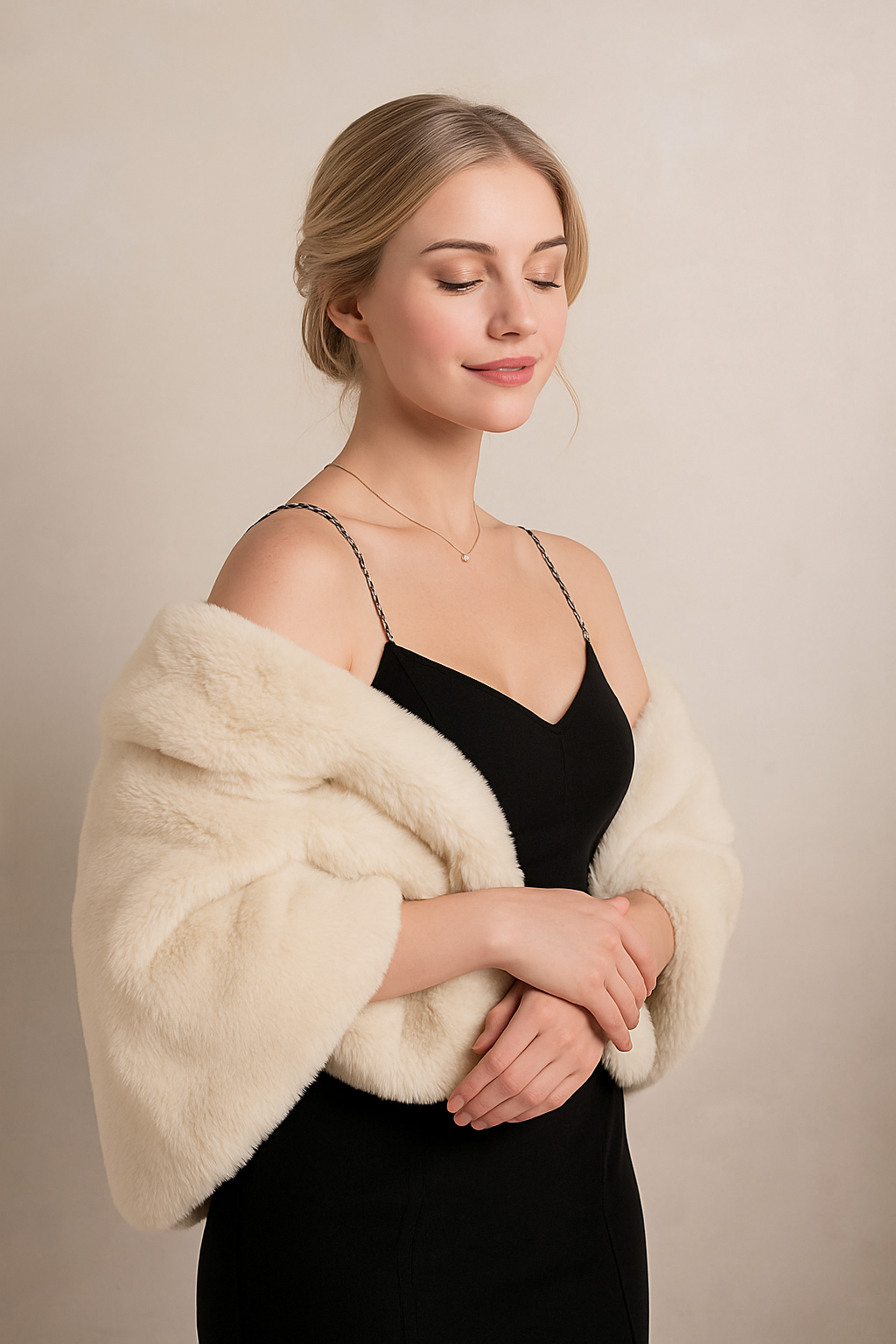 Fashowlife New Faux Fur Cloak Shawl Fur Scarf Warm Wrap Stole Shrug Winter For Wedding Party didn't find size on picture