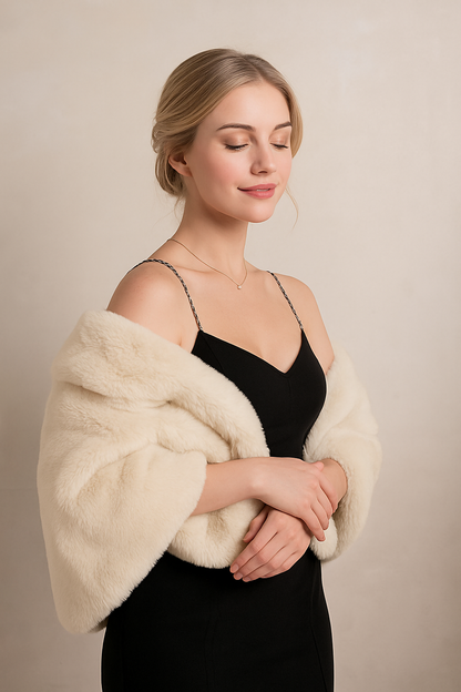 Fashowlife New Faux Fur Cloak Shawl Fur Scarf Warm Wrap Stole Shrug Winter For Wedding Party didn't find size on picture