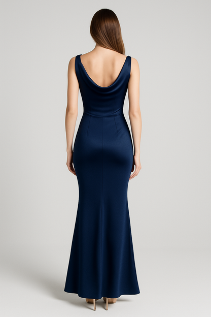 Off Shoulder Prom Dresses with Slit for Women Pleated Mermaid Satin Formal Evening Gown  Size M