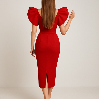 Memoriesea Women's Sexy Off Shoulder Bodycon Lantern Sleeve Front Hook Midi Party Dress Size S Active