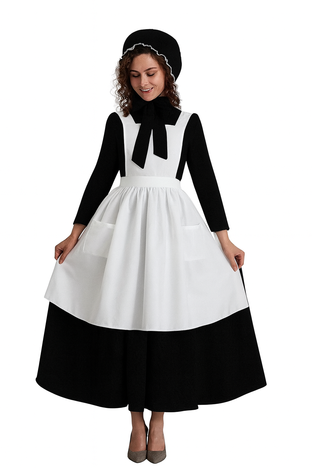 Abaowedding Womens American Pioneer Costume Dress Historical Modest Prairie Colonial Floral Dress Size S