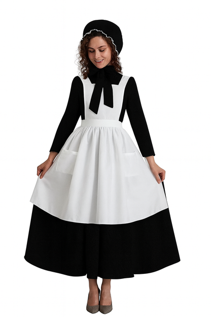 Abaowedding Womens American Pioneer Costume Dress Historical Modest Prairie Colonial Floral Dress Size S