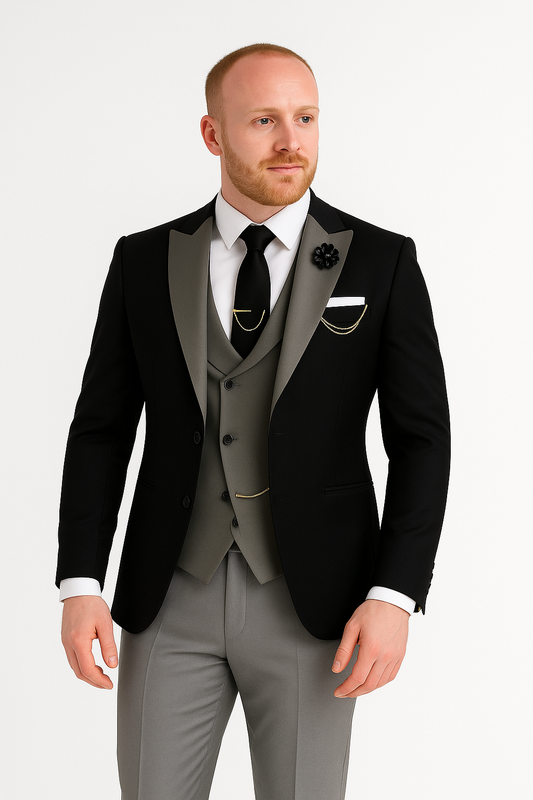 Wangyue Mens Suits Fashion Suits Slim Fit 3 Piece Blazer Vest Pants Wedding Prom Suits Set size L