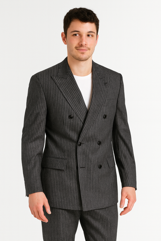 Alfani Mens Slim-Fit Double-Breasted Pinstripe Suit Jacket 42 Long Black Size L