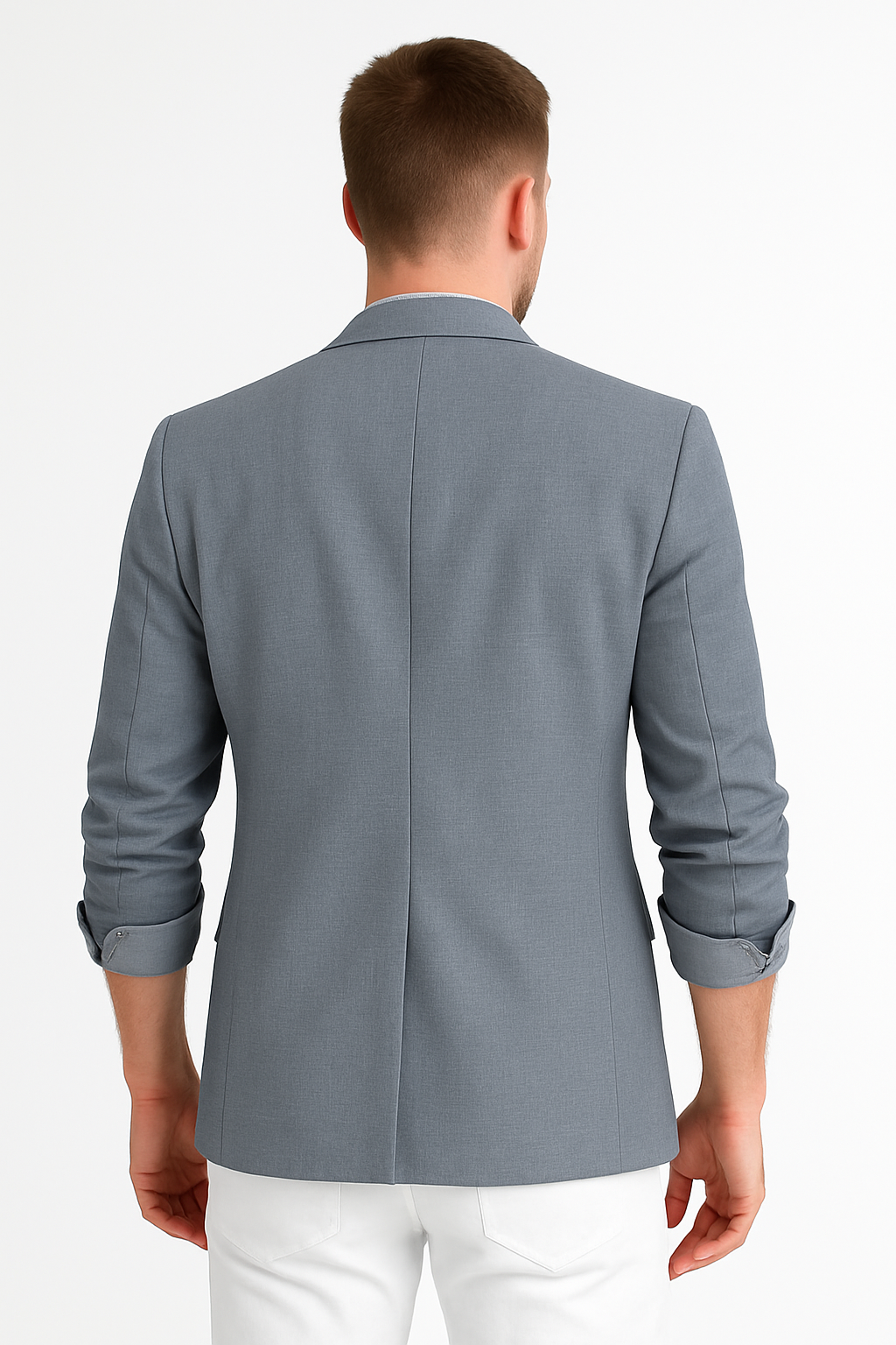 Mens Suit Jacket Casual Notched Lapel Collar Open Front Blazer Roll Up Sleeve Slim Fit Business Office Coats Size M