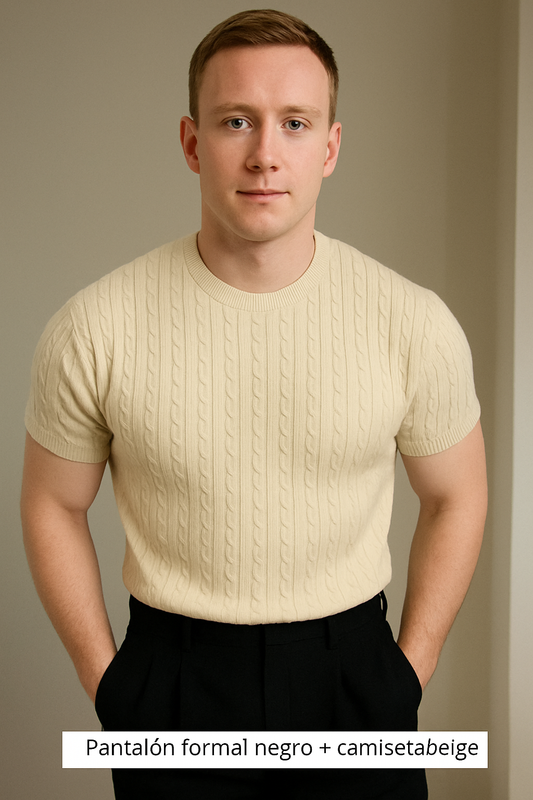 Xingfenly Men' Summer Solid Striped Knitted Breathable Collarless Shirt Half Comfy for Male Vacation  Size NO