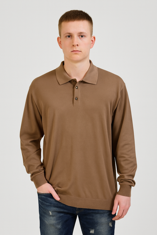 MALO Tortilla Brown Long Sleeve Men's Light Polo Sweater US 4XL IT 60 Size M