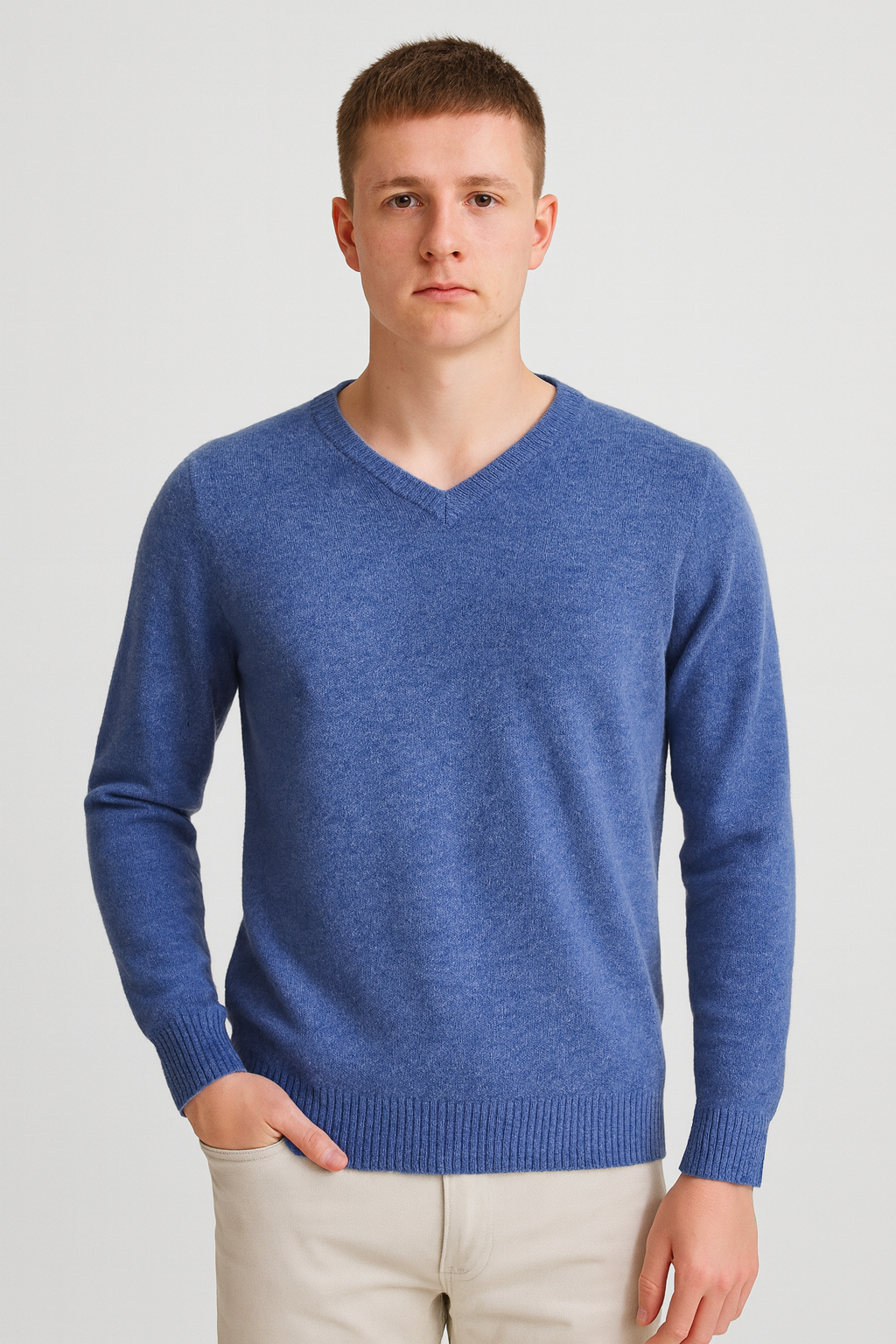CALLMO men sweater， Men's Pullover Sweater Comfortable V-Neck Solid Color Knit Long Sleeve Fall size M