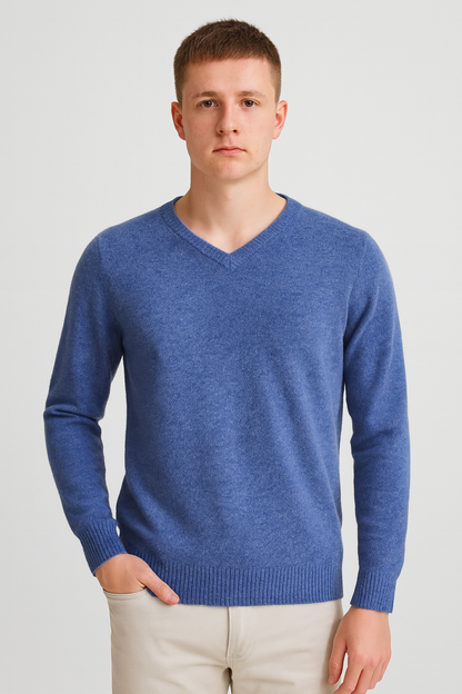 CALLMO men sweater， Men's Pullover Sweater Comfortable V-Neck Solid Color Knit Long Sleeve Fall size M