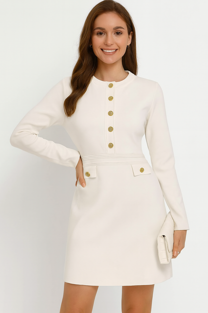 NENONA Women's 2025 Fall Sweater Dress Winter Long Sleeve Button Elegant Formal Party Mini Dresses Size S