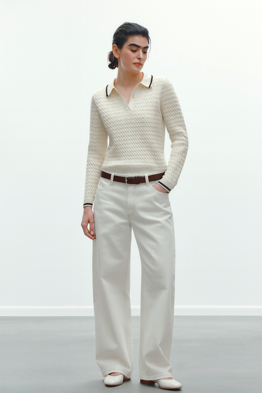 CABLE KNIT POLO SWEATER Size S