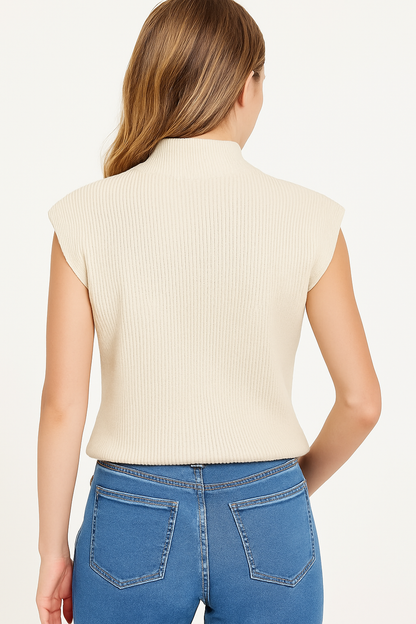 Women's Solid Sleeveless Vest Elegant High Neck Stretchable Cap Sleeve Knit Sweater Topss Size S