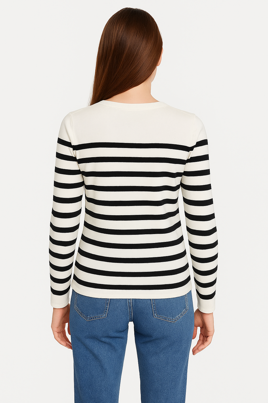 Alloaone Women's Round Neck Knitted Sweater Bottom Wool Pullover Stripe Top Size S