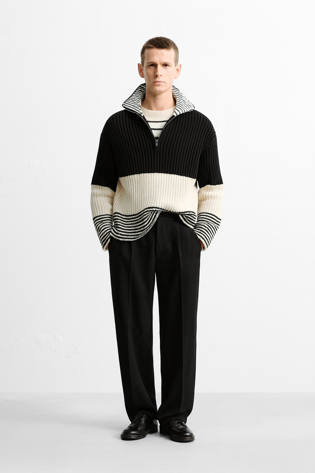 LIMITED EDITION STRIPED ZIP NECK SWEATER Size S/M