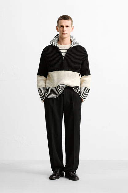 LIMITED EDITION STRIPED ZIP NECK SWEATER Size S/M