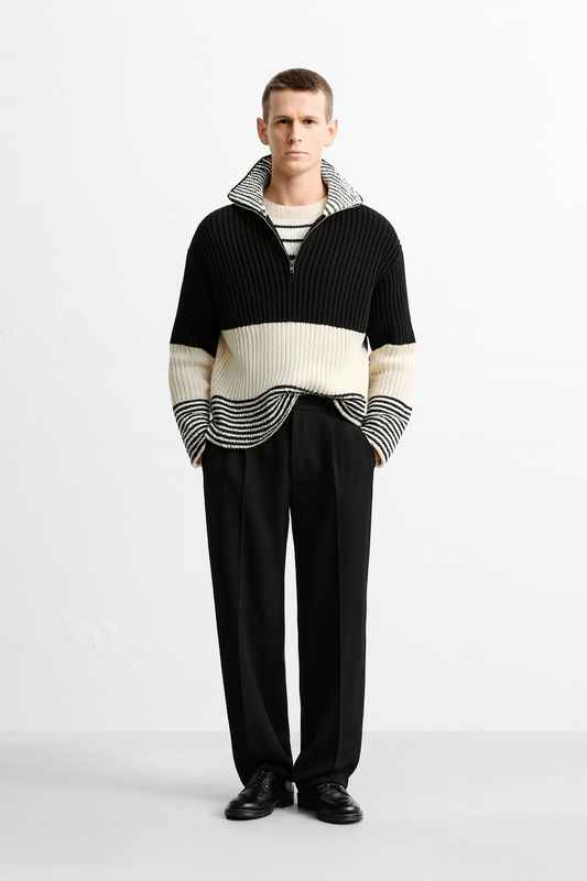 LIMITED EDITION STRIPED ZIP NECK SWEATER Size S/M