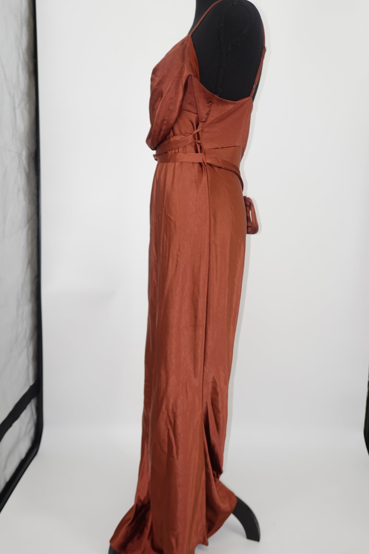 Women's Wine Red Satin Evening Dress – Size L