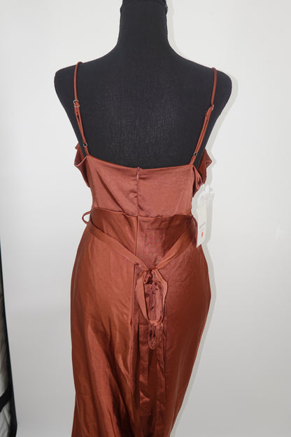 Women's Wine Red Satin Evening Dress – Size L