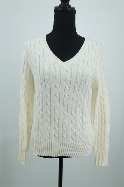 ANRABESS Women’s White Cable Knit Sweater – Size S