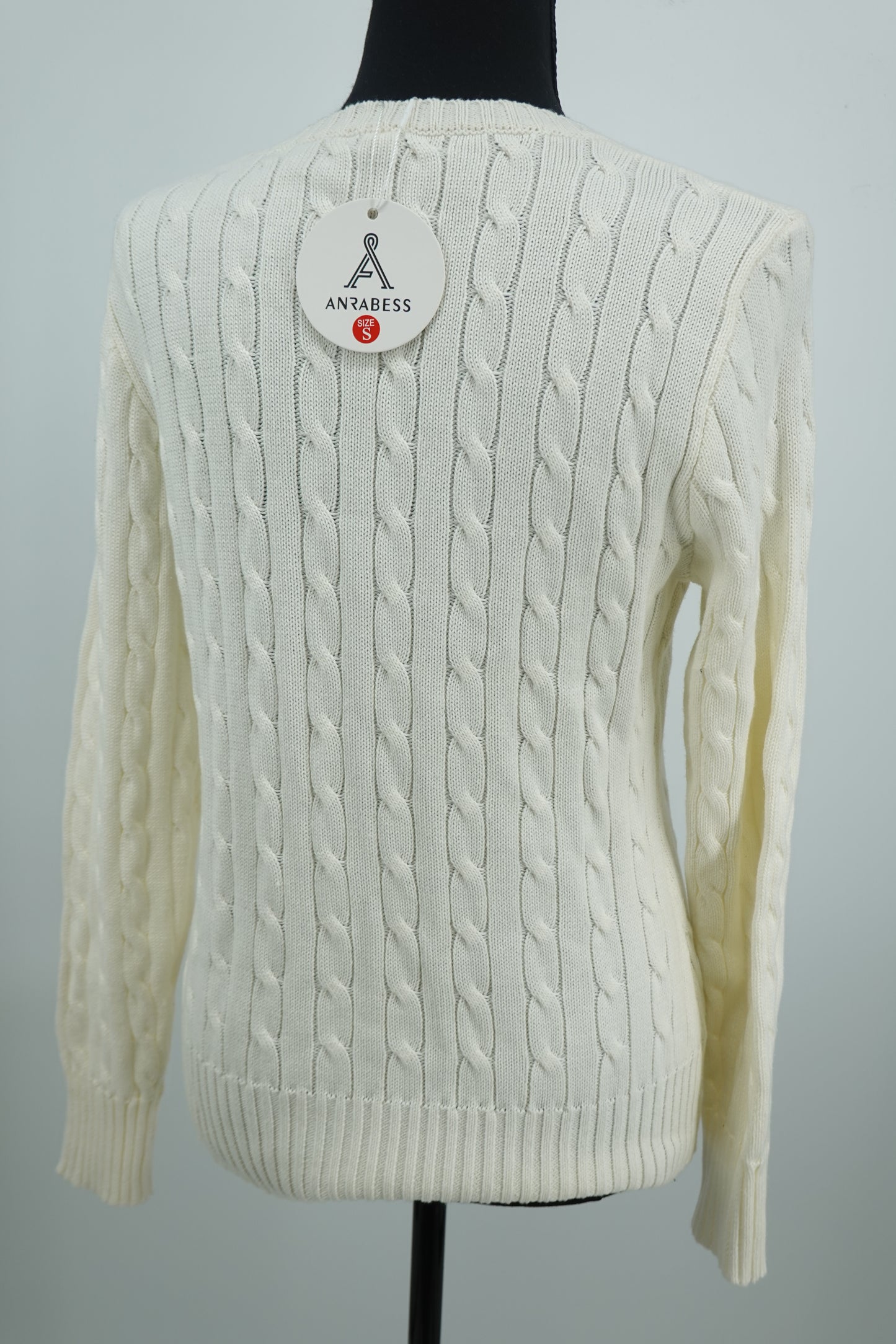 ANRABESS Women’s White Cable Knit Sweater – Size S