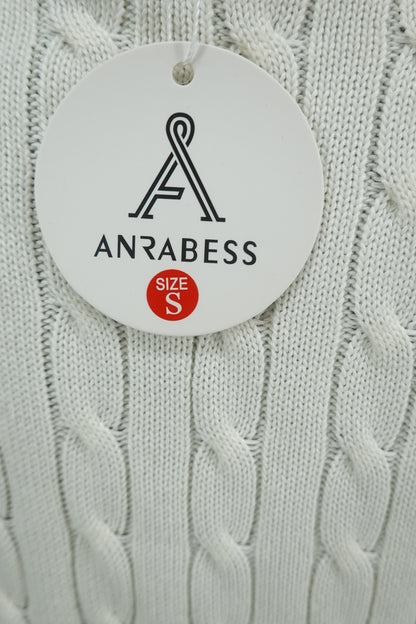 ANRABESS Women’s White Cable Knit Sweater – Size S