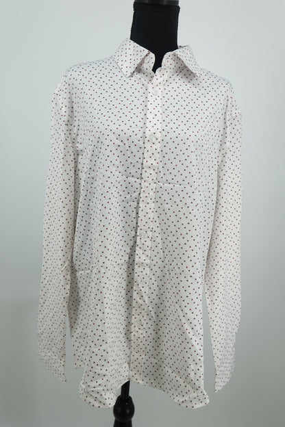 COOFANDY Unisex White Triangle Print Button-Up Shirt – Size L