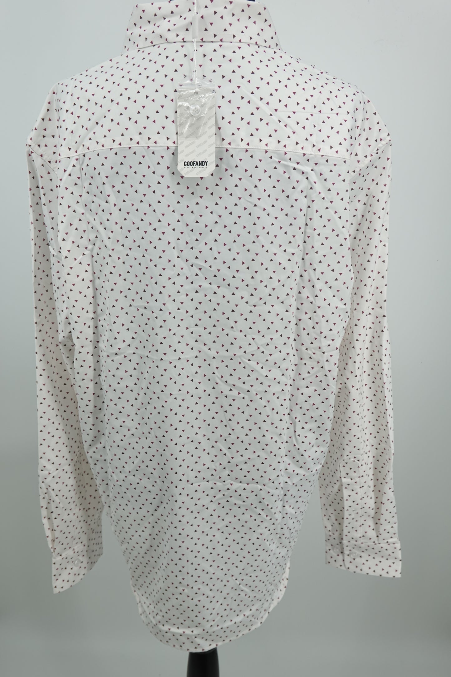COOFANDY Unisex White Triangle Print Button-Up Shirt – Size L