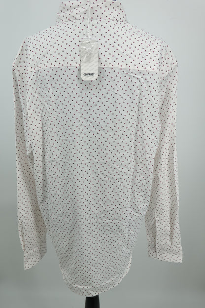 COOFANDY Unisex White Triangle Print Button-Up Shirt – Size L