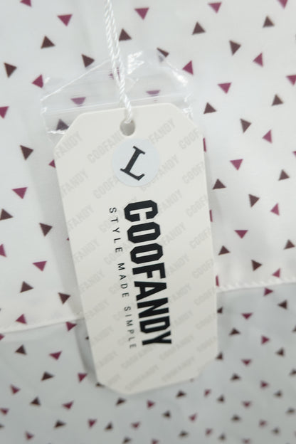 COOFANDY Unisex White Triangle Print Button-Up Shirt – Size L