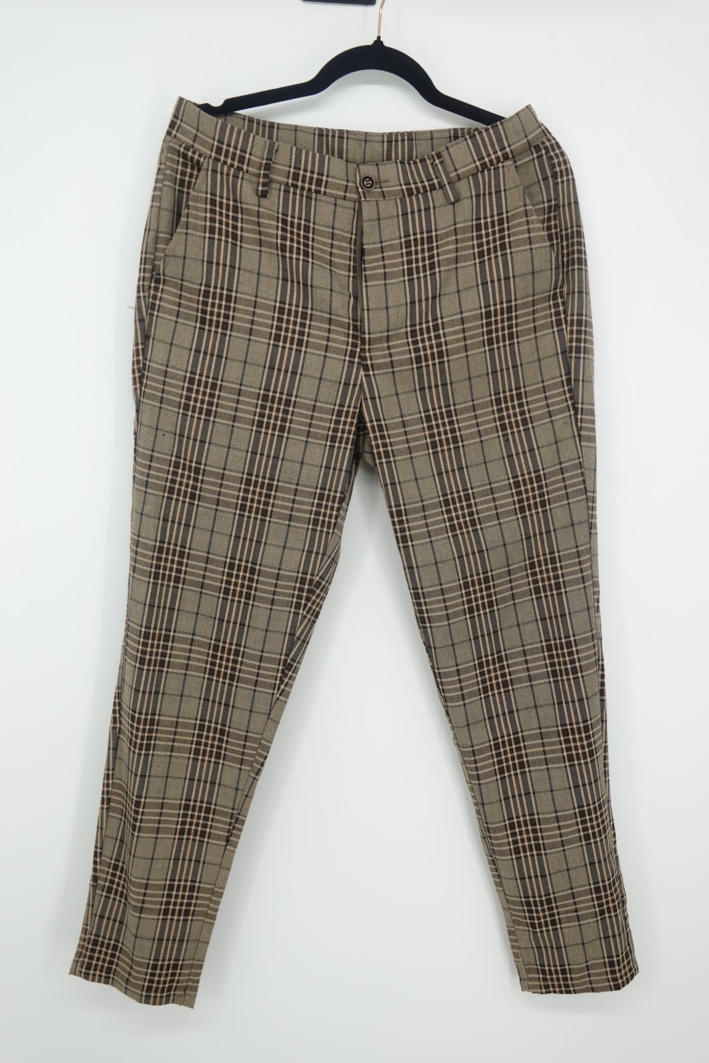 MANFINITY Men’s Brown Plaid Dress Pants – Size S