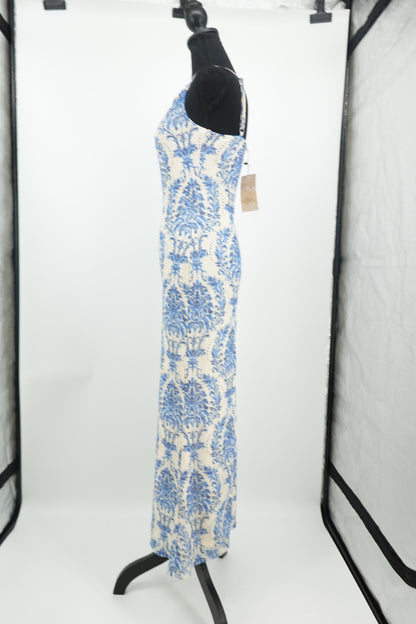 Women's Blue Floral Print Spaghetti Strap Maxi Dress – Size Small