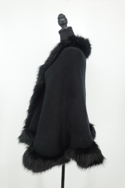Women’s Black Faux Fur Collar Shawl with Single Button Closure