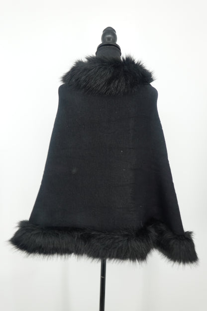 Women’s Black Faux Fur Collar Shawl with Single Button Closure