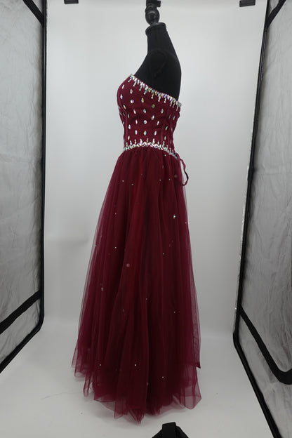 Women's Wine Red Strapless Evening Maxi Dress – Size M