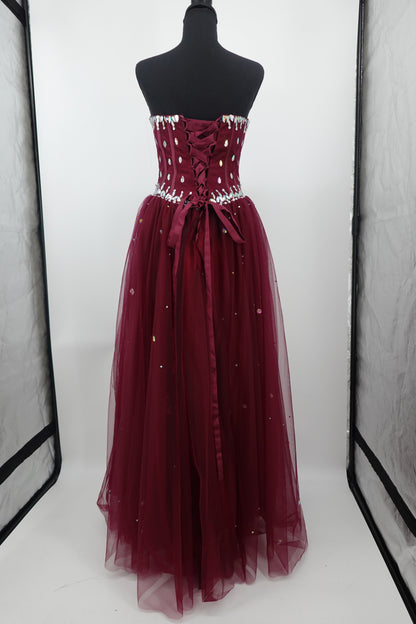 Women's Wine Red Strapless Evening Maxi Dress – Size M