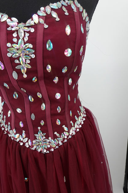 Women's Wine Red Strapless Evening Maxi Dress – Size M