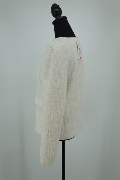 Women's White Cotton-Linen Chanel-Style Blouse – Size S