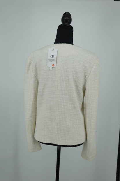 Women's White Cotton-Linen Chanel-Style Blouse – Size S