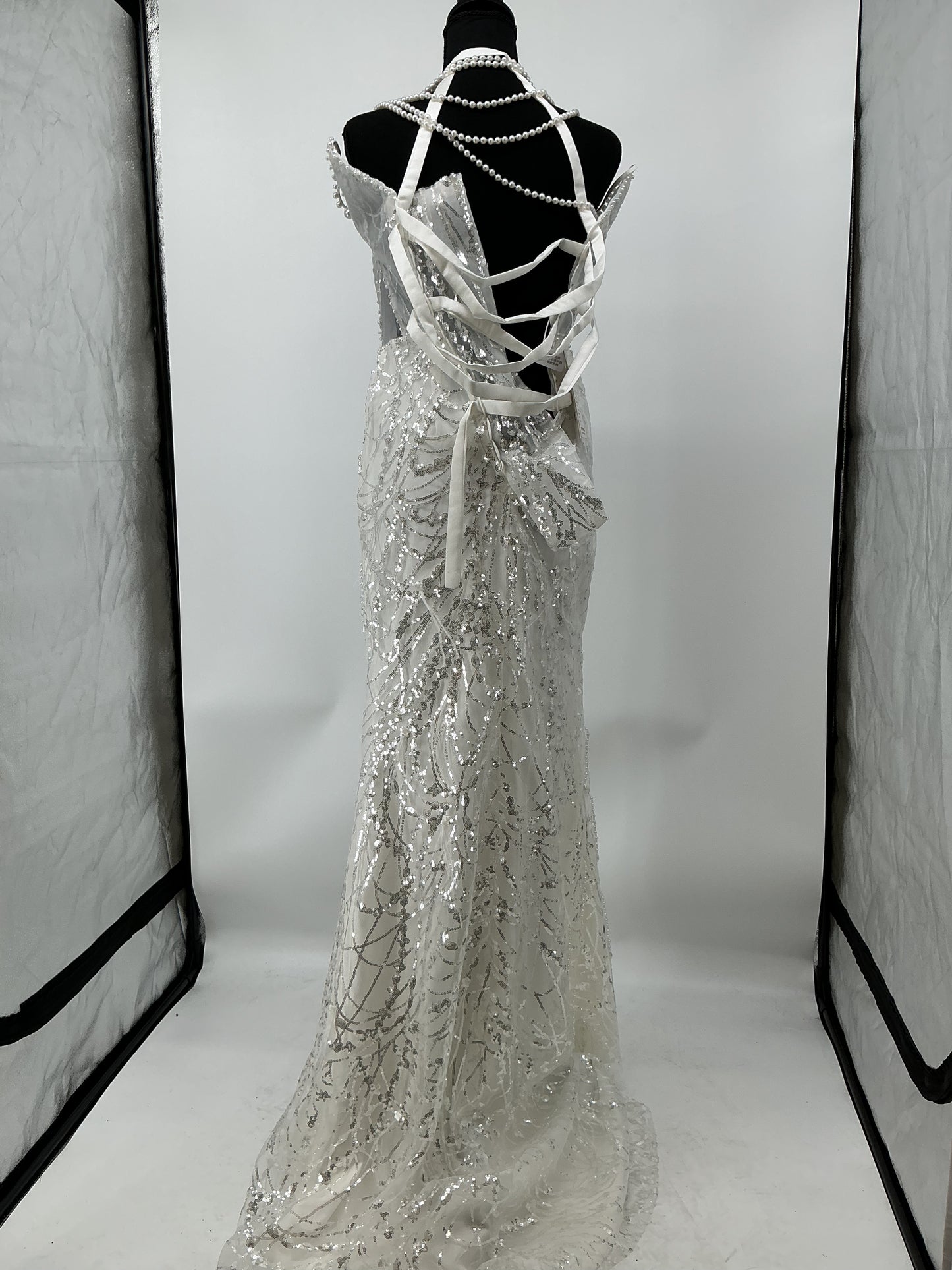 White Long Dress Silver Pearl