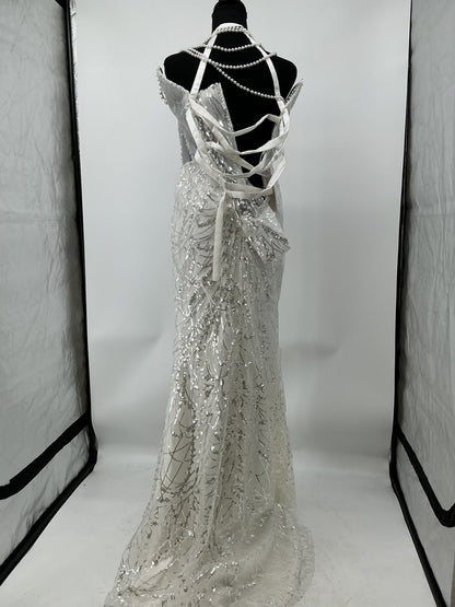 White Long Dress Silver Pearl
