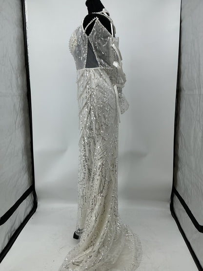 White Long Dress Silver Pearl