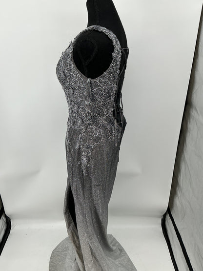 Gray Long Dress with Silver Floral Patterns Size M