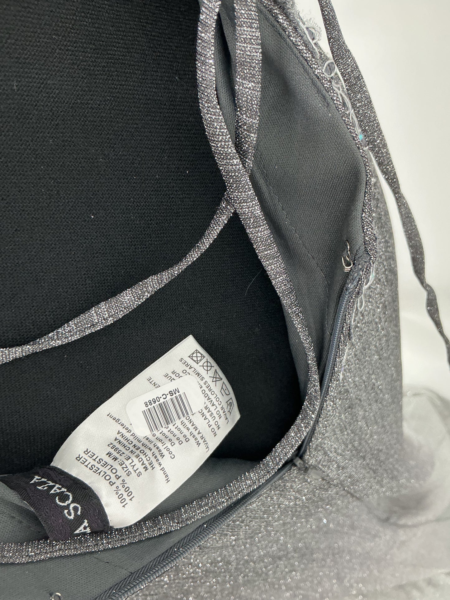 Gray Long Dress with Silver Floral Patterns Size M