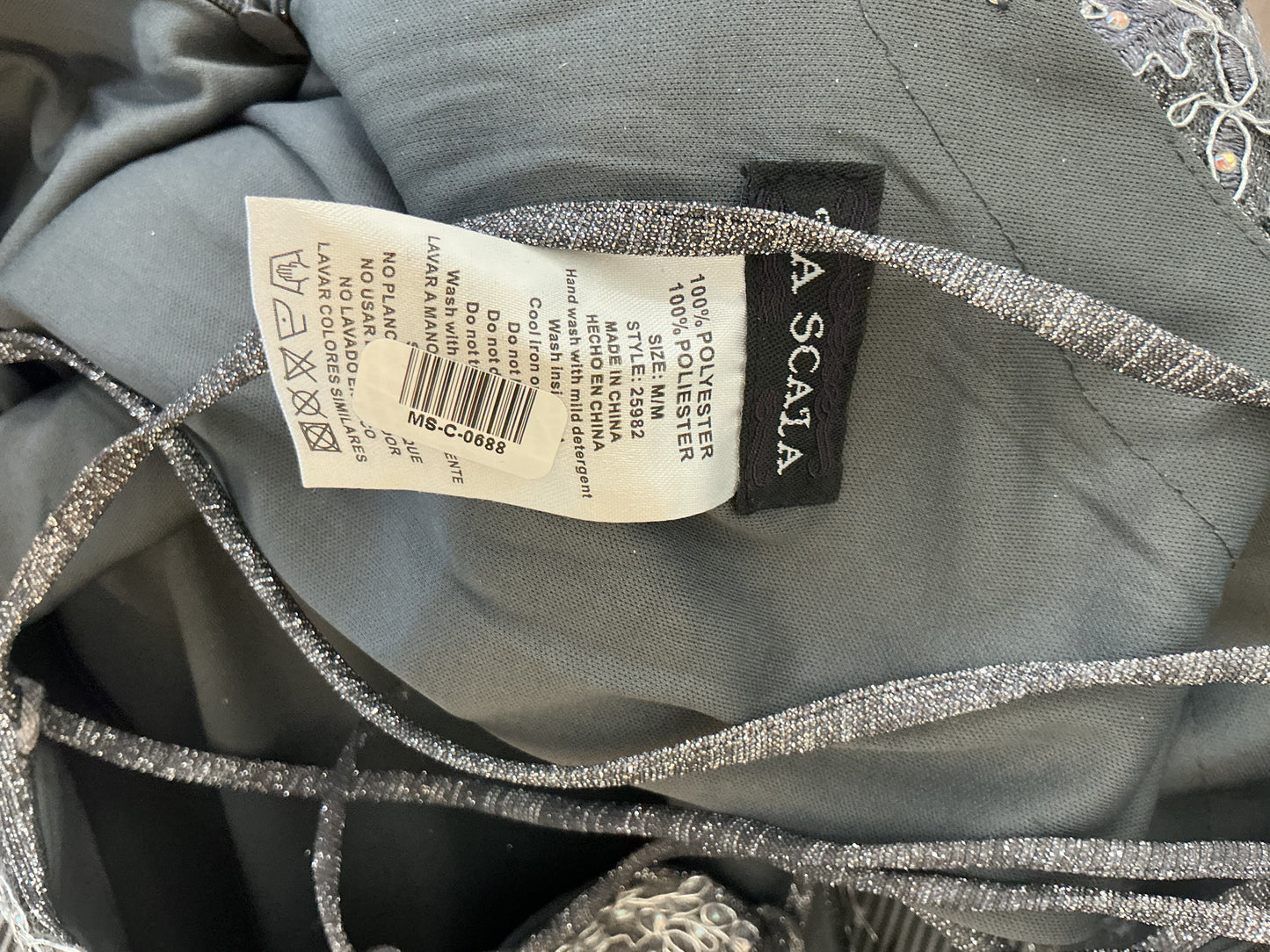 Gray Long Dress with Silver Floral Patterns Size M