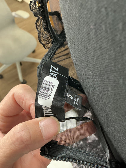 Black Gothic Long Dress with Skull Pattern - Size S