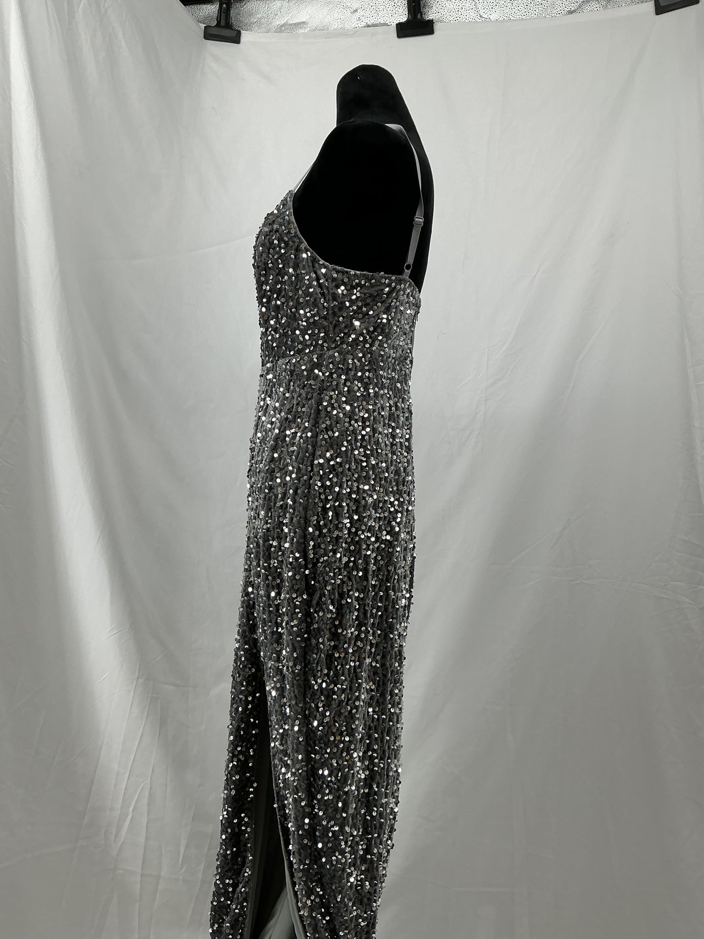 Gray Long Dress with Silver Sequins - Size M