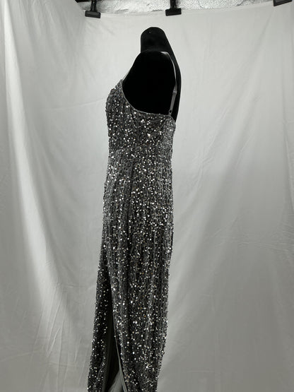 Gray Long Dress with Silver Sequins - Size M