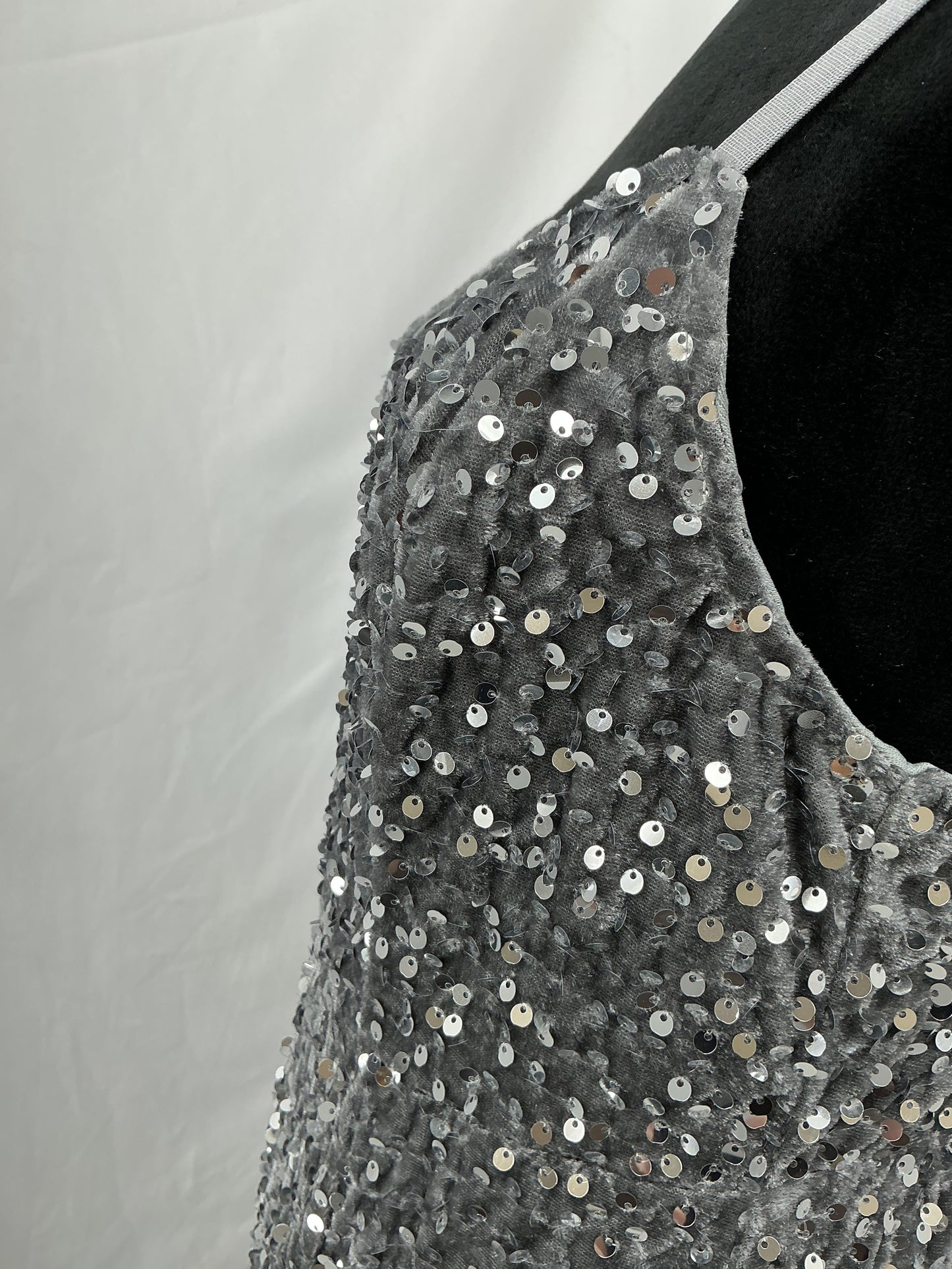 Gray Long Dress with Silver Sequins - Size M