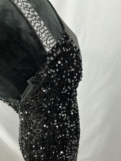 Black Long Dress with Sequins - Size S
